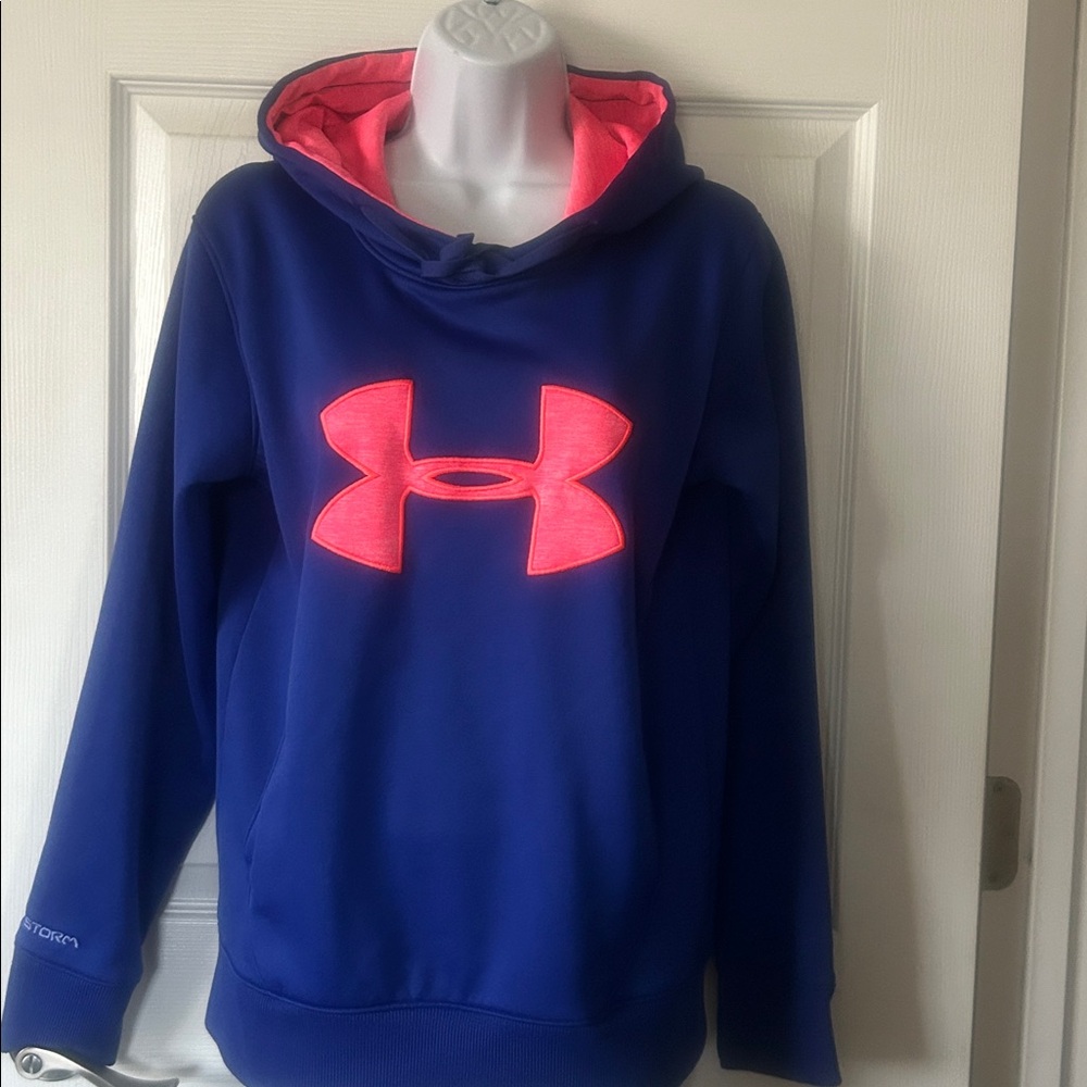 Under Armour Royal Blue Hoodie with Neon Pink Logo